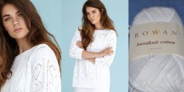 Женский белый пуловер с сердечками спицами с описанием и схемами